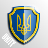 Design shield Origami banner a Ukrainian flag and coat of arms