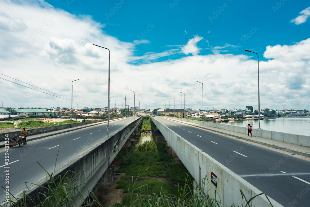 A view of an overhead bridge in an urban city in Nigeria