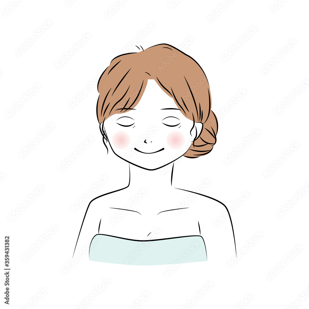 タオルを体に巻いている女性のイラスト　(上半身)