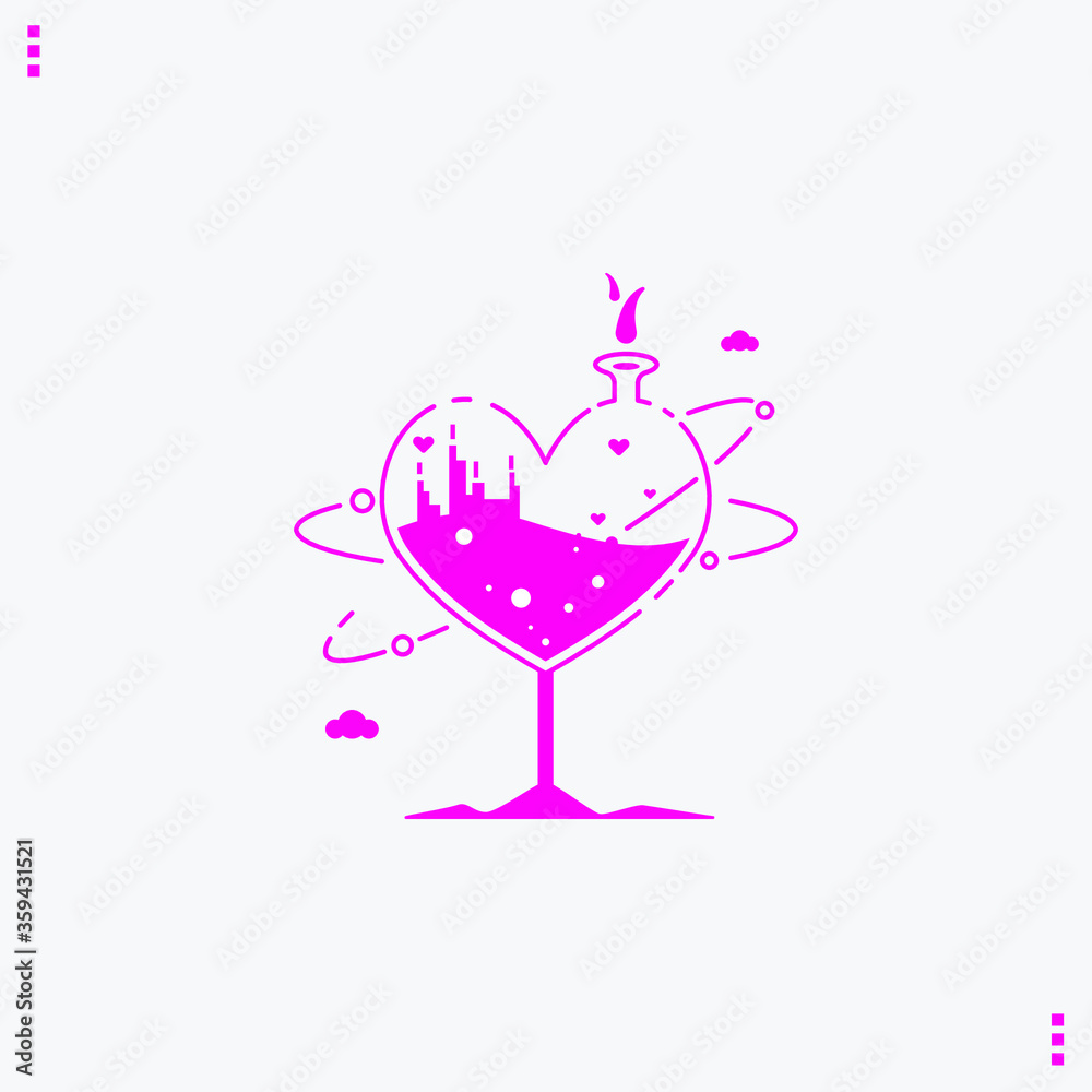 Wine glass filled with style symbols, vector icons isolated on white background. Wine glass symbol template can be modified
