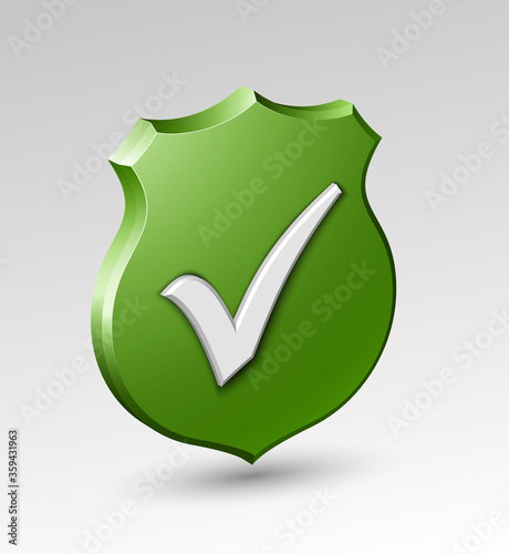 Design green shield with checkmark. illustration photo