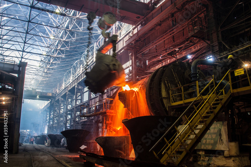 General view of the loading of copper concentrate into a smelter. At a steelmaking plant for the production of copper