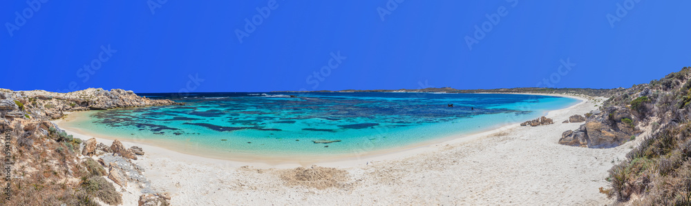 Panoramic picture of lovely beach on Rottnest Island without people