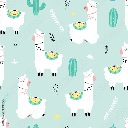 Cute llama print design seamless pattern. Vector illustration design for fashion fabrics, textile graphics, prints.	