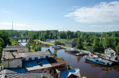 Vitegra River  Russia  Vologda oblast. Beautiful view from the top of town Vitegra. 