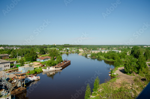 Vitegra River  Russia  Vologda oblast. Beautiful view from the top of town Vitegra. 