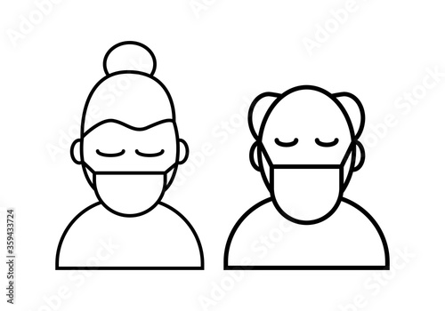 Seniors in medical protective face mask. Vector icon of high risk vulnerable people wearing protective surgical mask. illustration for concepts of disease, sick, coronavirus, quarantine.