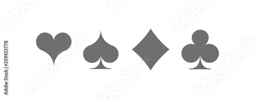 Set diamonds, clovers, hearts, spades Playing card suits icons template gray editable. High quality shape Playing card suit symbol pictogram for web design or mobile app isolated on white background