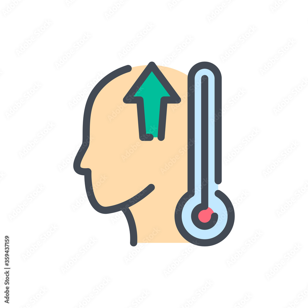 Fever Heat color line icon. High Body Temperature vector outline colorful sign. Fever Heat color line icon. High Body Temperature vector outline colorful sign.
