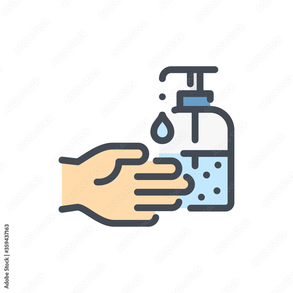 Hand Hygiene Sanitizer color line icon. Hand with Sanitizer vector outline colorful sign. Hand Hygiene Sanitizer color line icon. Hand with Sanitizer vector outline colorful sign.