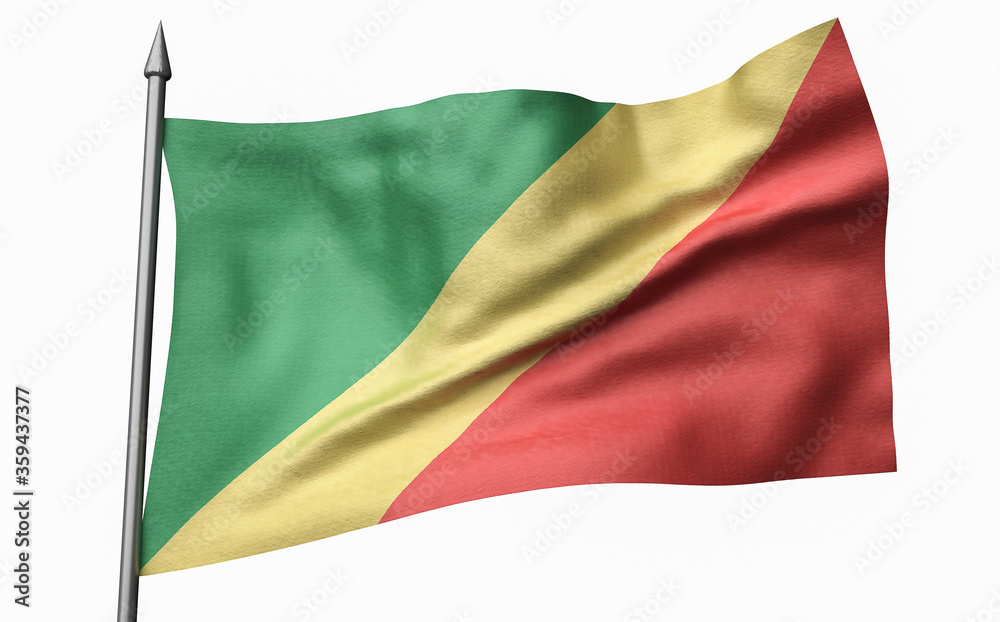 3D Illustration of Flagpole with Congo Republic Flag