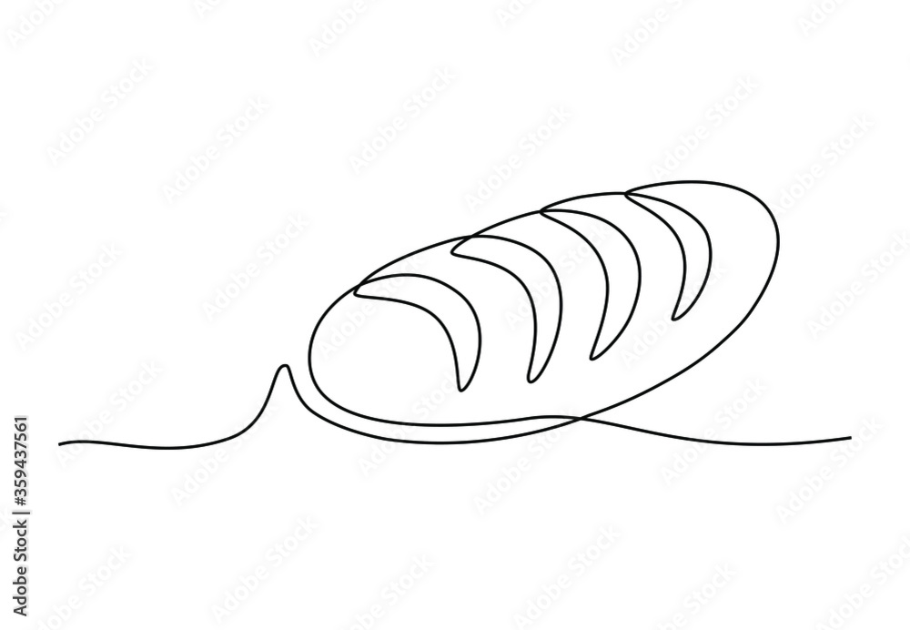 Vecteur Stock One continuous line drawing of long loaf bread. Simple