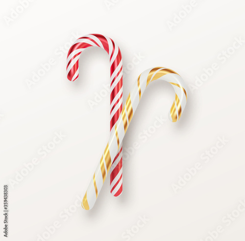 Realistic Xmas candy cane set isolated on white backdrop. Vector illustration