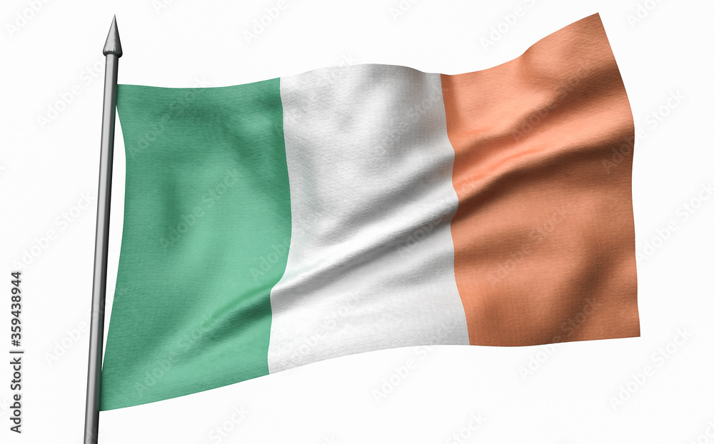 3D Illustration of Flagpole with Ireland Flag 3D Illustration of Flagpole with Ireland Flag