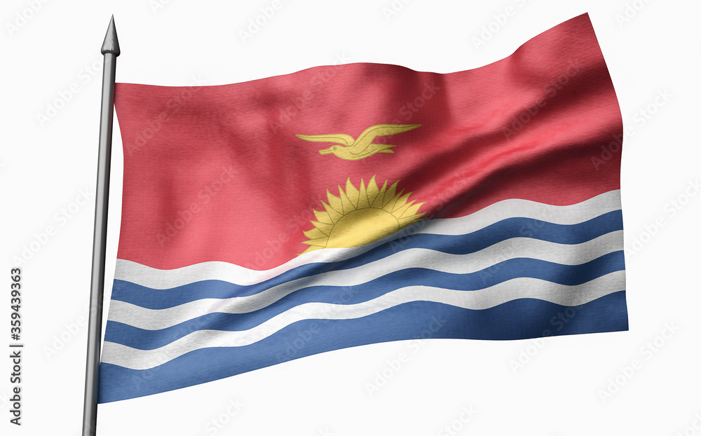 3D Illustration of Flagpole with Kiribati Flag 3D Illustration of Flagpole with Kiribati Flag