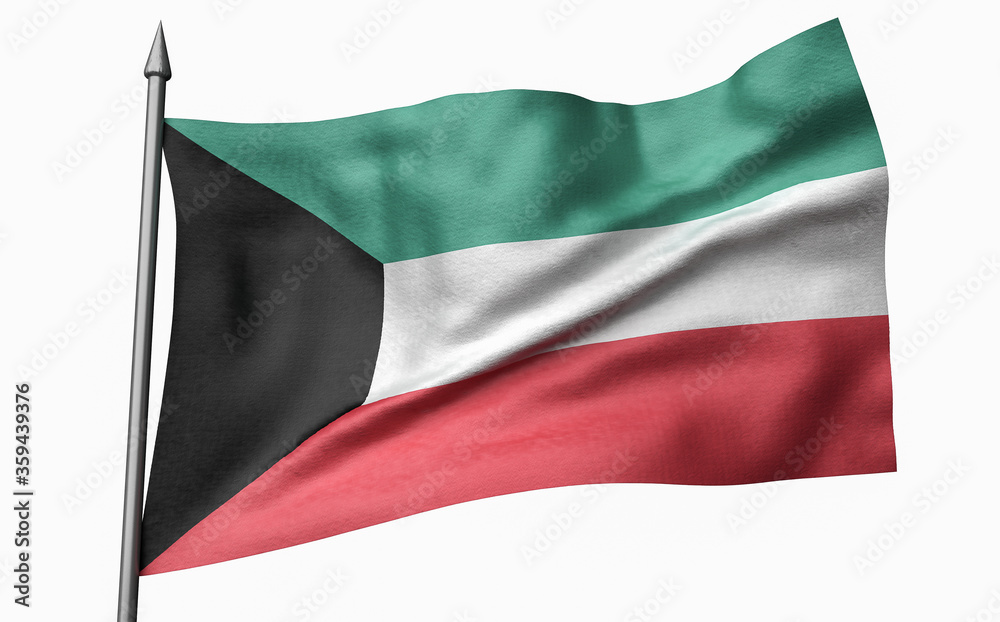 3D Illustration of Flagpole with Kuwait Flag 3D Illustration of Flagpole with Kuwait Flag