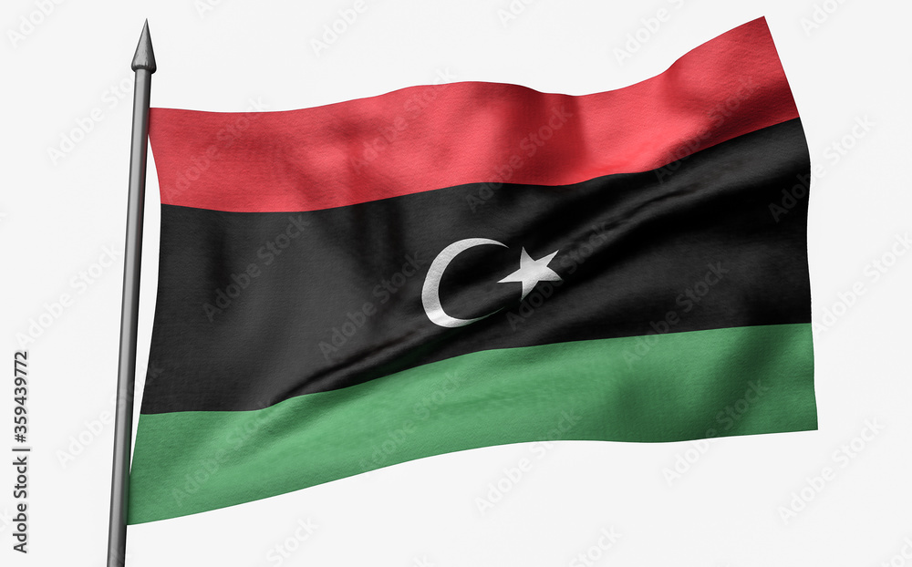 3D Illustration of Flagpole with Libya Flag 3D Illustration of Flagpole with Libya Flag
