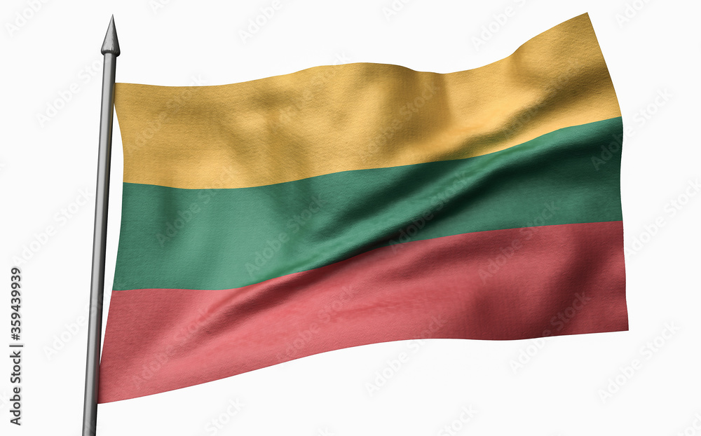 Obraz premium 3D Illustration of Flagpole with Lithuania Flag