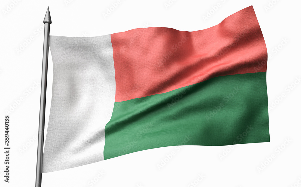 3D Illustration of Flagpole with Madagascar Flag 3D Illustration of Flagpole with Madagascar Flag
