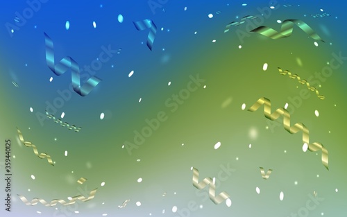 Fototapeta Naklejka Na Ścianę i Meble -  Light Blue, Green vector background with xmas confetti. Modern geometrical abstract illustration with carnival ribbons. The pattern can be used for carnival, festival leaflets.