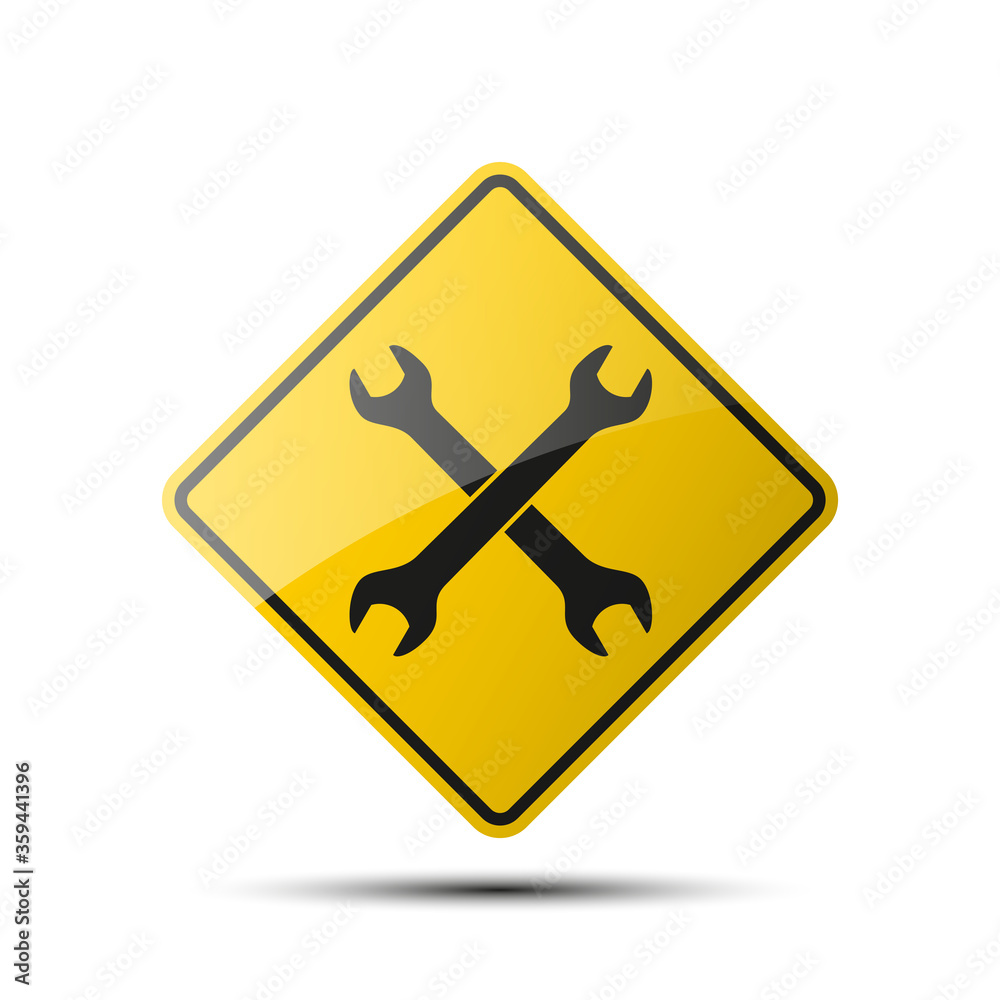yellow diamond road sign with a black border and an image tool on white background Illustration yellow diamond road sign with a black border and an image tool on white background Illustration