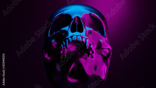 Vampire skull under neon glow lights