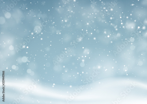 Christmas winter snowy landscape background. Winter snow dust background. Vector illustration