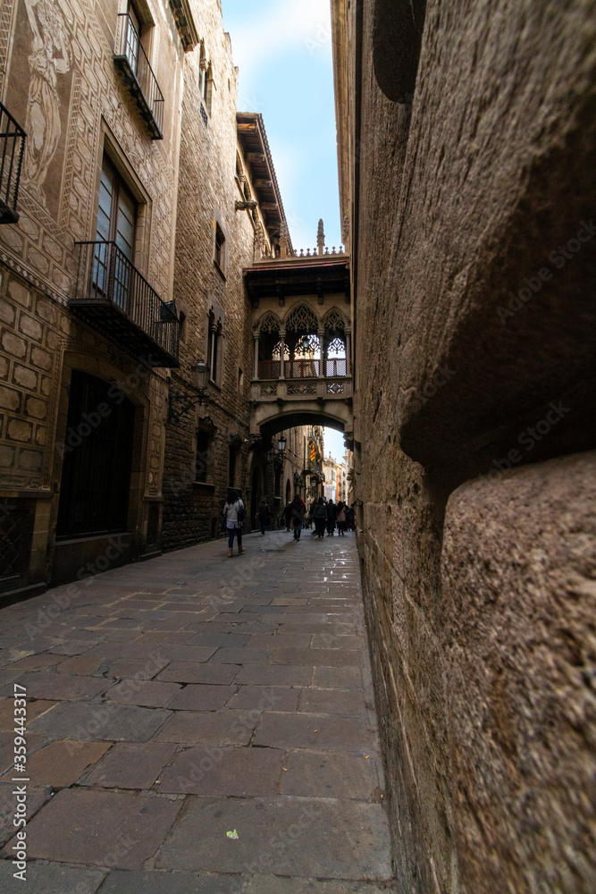 narrow street in the old City of Barcelona Spain