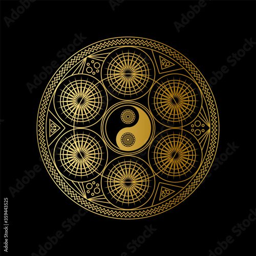 Meditation Template with Yin Yang Sign In Mandala