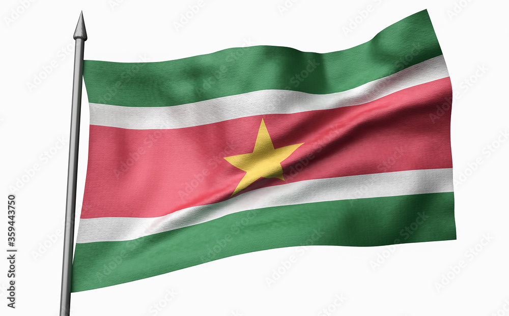 3D Illustration of Flagpole with Suriname Flag 3D Illustration of Flagpole with Suriname Flag