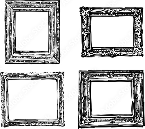 Vector drawings of different wooden decorative frames for pictures