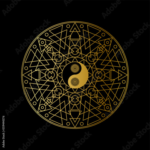 Meditation Template with Yin Yang Sign In Mandala