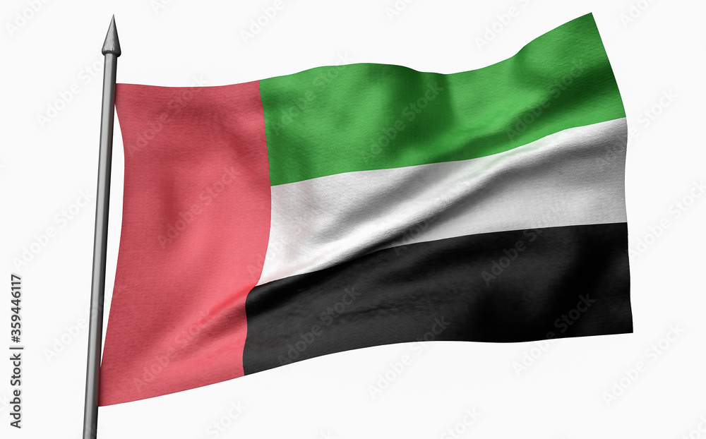 3D Illustration of Flagpole with United Arab Emirates Flag 3D Illustration of Flagpole with United Arab Emirates Flag