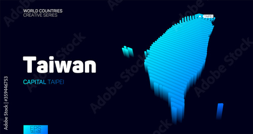 Isometric map of Taiwan with blue hexagon lines