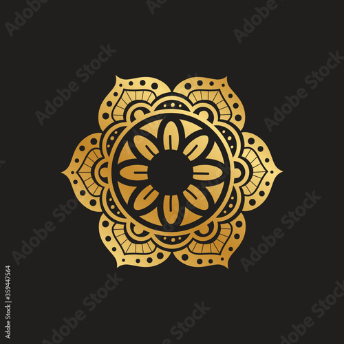 Abstract gold flower logo. Oriental pattern, mandala like