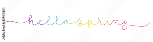 HELLO SPRING rainbow vector monoline calligraphy banner with swashes