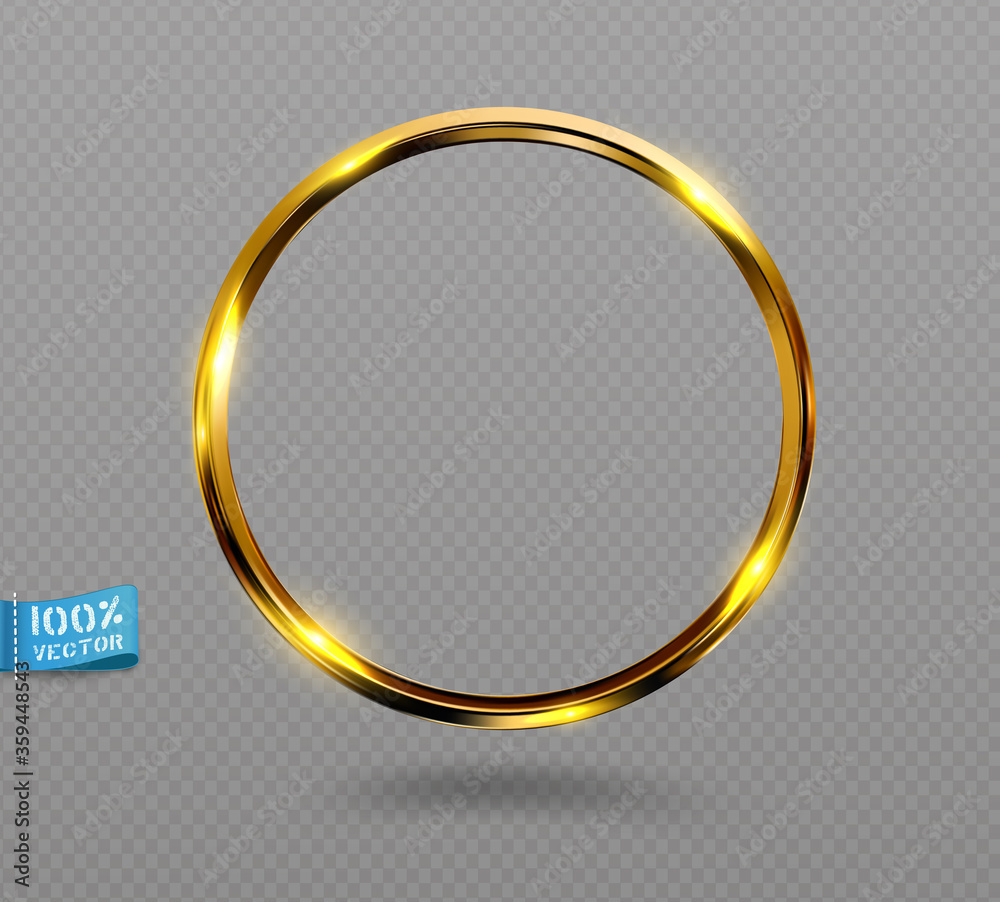 Vector shining golden ring. Abstract gold glowing round frame isolated on transparent background. Luxury golden ring with light effects. Volumetric element for design. Vector shining golden ring. Abstract gold glowing round frame isolated on transparent background. Luxury golden ring with light effects. Volumetric element for design.