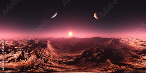 sunset on Mars. HDRI . equidistant projection. Spherical panorama. panorama 360. environment map  3d rendering