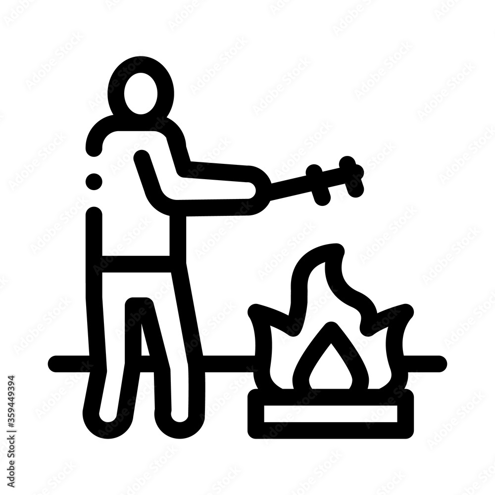 human cooking on camp fire icon vector. human cooking on camp fire sign. isolated contour symbol illustration human cooking on camp fire icon vector. human cooking on camp fire sign. isolated contour symbol illustration