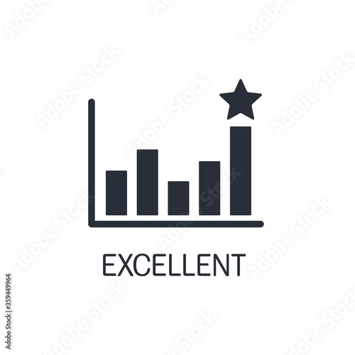 Graph with a star. The Excellent achievement. Vector icon isolated on white background.