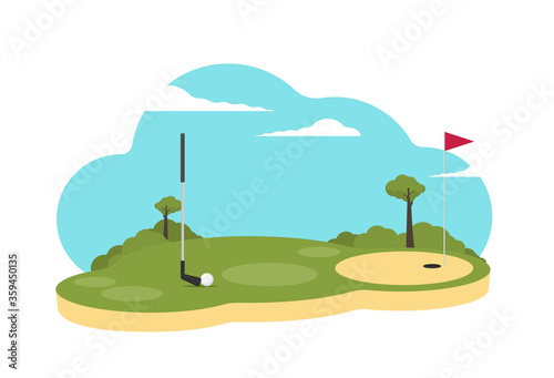 Golf flag with ball. Flat style design - vector