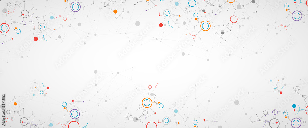 Geometric abstract background with connected line and dots. Futuristic digital background for science and technology. - obrazy, fototapety, plakaty 
