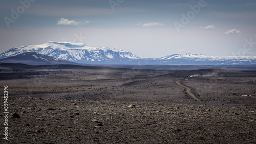 The gravel road Kjalvegur (road F35) in the central highlands of Iceland.