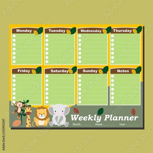 kids weekly planner wildlife