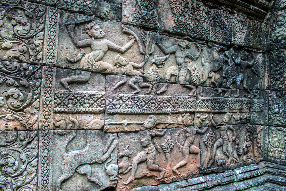 Ancient stone carvings in Angkor Wat, Cambodia