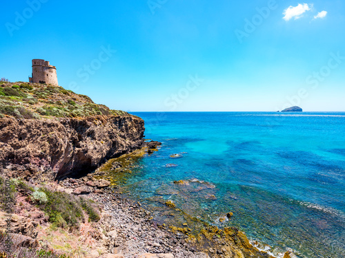 Fototapeta Naklejka Na Ścianę i Meble -  Cliff with Torre Cannai in the Sant'Antioco peninsula in Sardinia