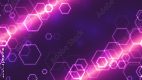 Cyberpunk abstract background. Neon banner template. Hexagon shapes. Stock vector illustration