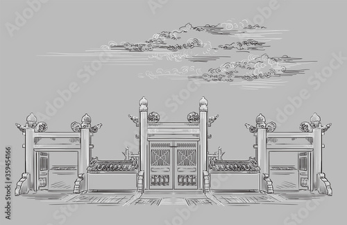 Gray China hand drawing landmark 6