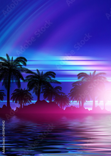 Fototapeta Naklejka Na Ścianę i Meble -  Silhouettes of tropical palm trees on a background of abstract b