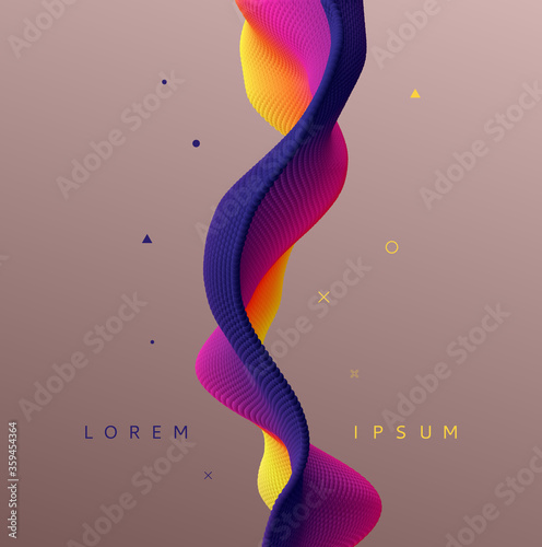 3D wavy background. Array with dynamic emitted particles. A wave formed from many spheres. Abstract vector illustration. Design template. Modern pattern.